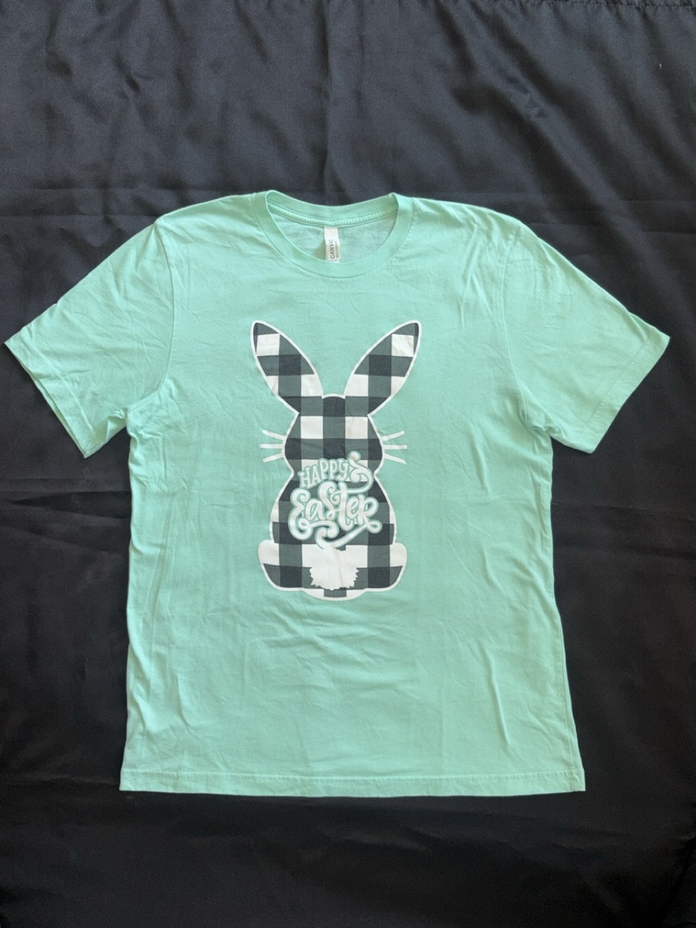 Bella Canvas Mint Short Sleeve Tee with Black & White Buffalo Check Bunny